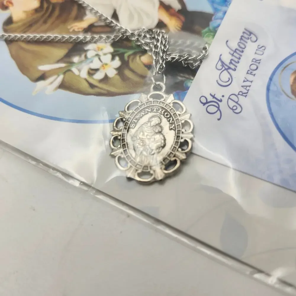 St Anthony Medal Necklace Franciscan Friars Atonement Silver Tone Religious New